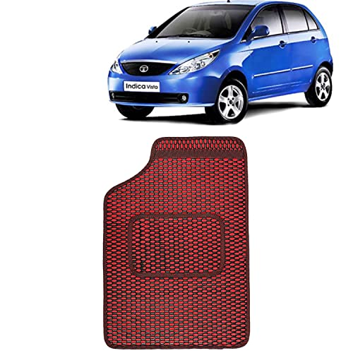 Image of Kingsway Dotted Design Car Floor Foot Mats Universal Fit for Tata Vista, Model Year : 2008-2014, Water and Dustproof, Color Red, Set of 5 Pieces