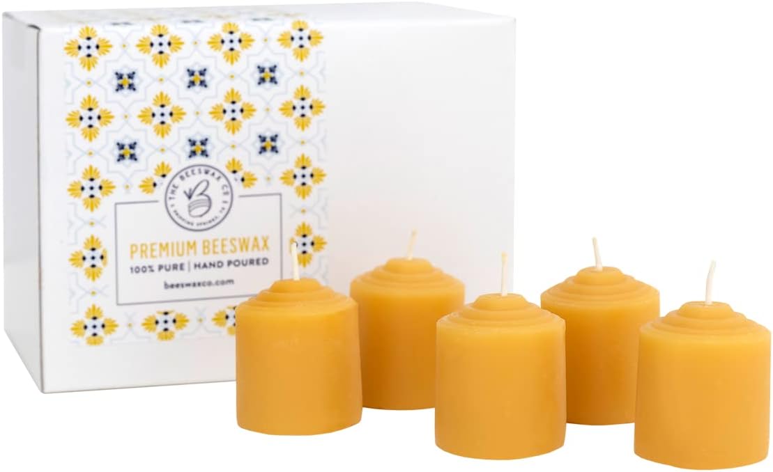 The Beeswax Co Votive Beeswax Candles - Natural Honey Scented - for Home - Long-Lasting & Eco-Friendly - Cotton Wick - Slow Burning - Hand Poured Pure Organic Bees Wax - Set of 24 Votives