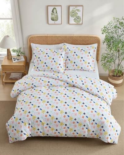 Image of Duvet Cover Twin /TXL Size Set - Extra Soft Floral Duvet Cover 68 x 90 with 1 Pillow Sham - Comfy, Breathable Bedding Set - Hotel Luxury & Fade Free with Zipper Closures & Ties - Sunshine Floral