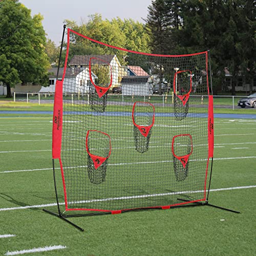 Podiumax Portable Football Trainer Throwing Net, 8Ft X 8Ft Knotless Net For Improving Qb Throwing Accuracy With 5 Target Pockets, With Carry Bag (Red) #TOP1
