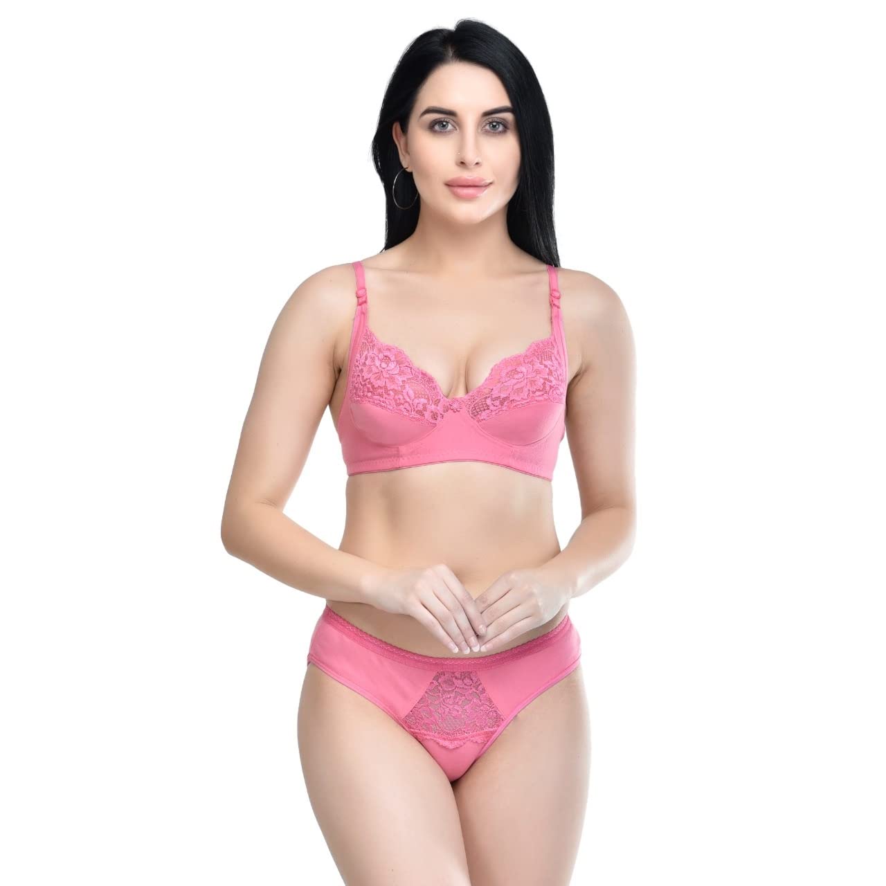 PRYS Women's Cotton Bra Panty Set for Lingerie Set Bra Panty Set Bra Panty Set for Women(Pink)-picture-35