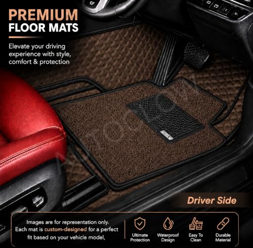 Image of Premium 7D Car Mat for Hyundai Verna (Model:2017-2022) || Luxury Leather Dual-Stitch Full Set 7D Car Floor Mat || 100% Waterproof || Color : Coffee Stitch-Coffee Grass (Design-1)