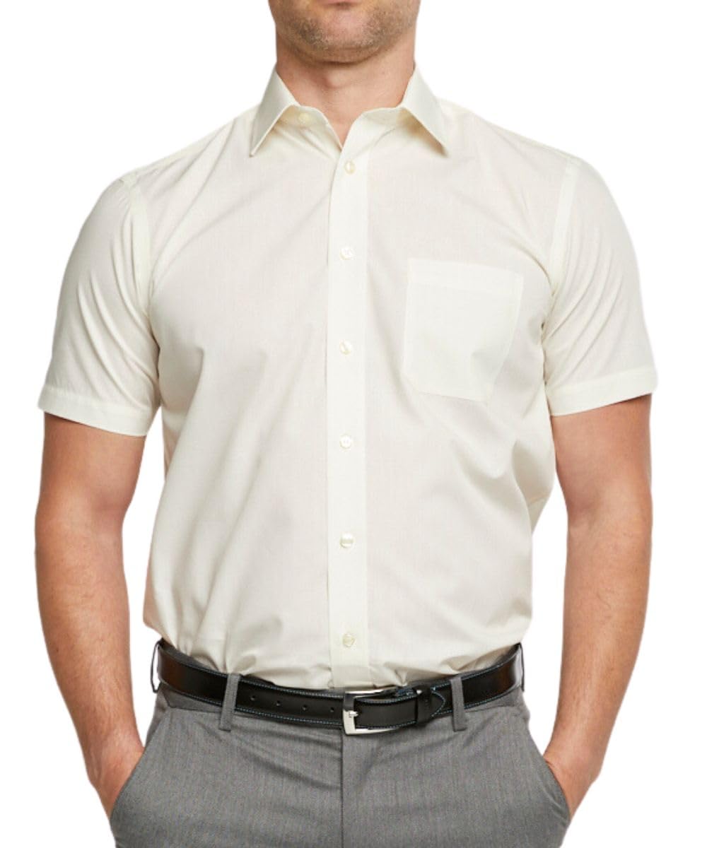 Double TWO Men's Short Sleeve White Button Down Formal Business Casual Shirt