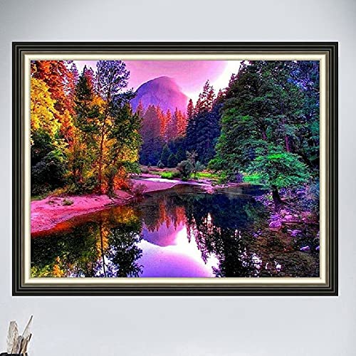 Kit Diamant Peinture par numéro 40x100cm paysage de forêt au coucher du soleil broderie strass