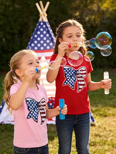 Image of Mrocioa American Heart Flag Girls 4th of July Shirt USA Patriotic Kids Sequin T-Shirt for 2-7 Years
