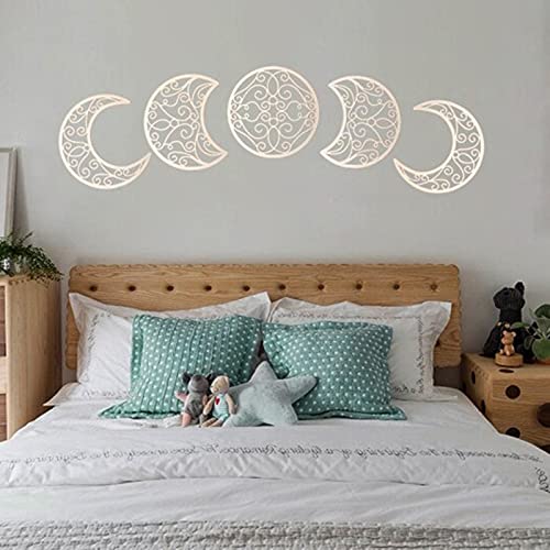 GEQIAN Fase lunar de madera para colgar en la pared, 5 piezas, decoración de pared de madera para dormitorio sobre la cama, ideas para cabecero de cama