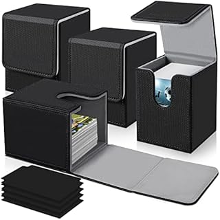Mlikero 4 Pack Card Deck Box Large Size Fit for 100+Sleeved Cards with 4 Dividers,Trading Commander Deck Box Compatible with Mtg Card Deck,Premium Leather Deck Box for Trading Cards,Magic Cards,Sports Cards