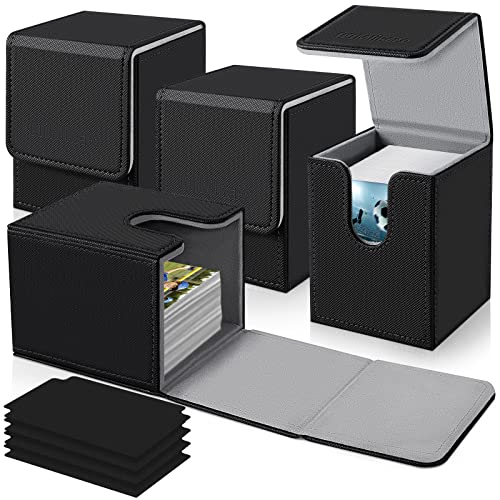 Mlikero 4 Pack Card Deck Box Large Size Fit for 100+Sleeved Cards with 4 Dividers,Trading Commander Deck Box Compatible with Mtg Card Deck,Premium Leather Deck Box for Trading Cards,Magic Cards,Sports Cards