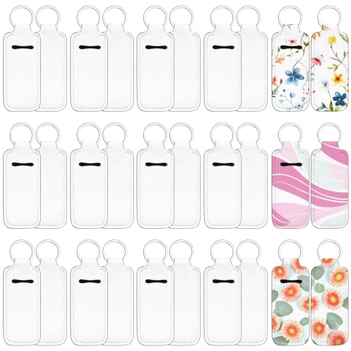 Cecliy 30 Pcs Sublimation Lipstick Holder Keychain Blanks, Chapstick Holder with Neoprene Clip-on Sleeve, Bulk Travel Key Ring DIY Sublimation Blanks Products