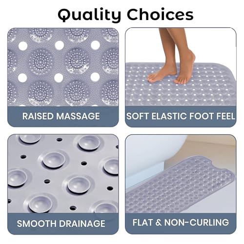 Image of Storite 2 Pack Anti-Skid Bath Mat, Extra-Large Silicon Shower Mat with Suction Cups & Drainage Holes, Durable Non-Slip Bathroom Floor Mat (100 x 40 cm)