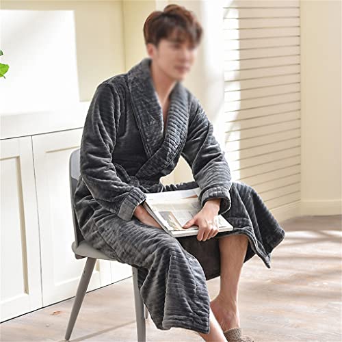 Générique Peignoir Extra-Long en Flanelle pour Homme, Chaud pour Lhiver, avec Une Ceinture Obi De Style Kimono, Doux Et Agréable Au Toucher, Idéal pour La...
