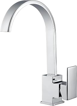 Hapilife Kitchen Sink Taps Mixer Modern Square Waterfall Sink Faucet, 360  Swivel Single Lever Monobloc Kitchen Tap with Flexible Hoses, Brass, Chrome