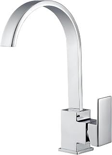 Hapilife Grifo mezclador para fregadero de cocina, moderno, cuadrado, cascada, giratorio de 360°, monomando monomando, con mangueras flexibles, latón, cromado