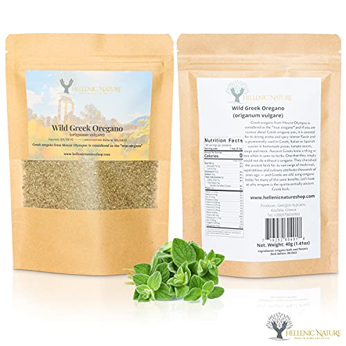 WILD GREEK OREGANO DRIED PREMIUM QUALITY- from Mount Olympus Handpicked and Air-Dried (origanum vulgare) 40g (1.41oz) in DoyPack with ZipLock for Awesome Freshness and Aroma - Mediterranean Seasoning