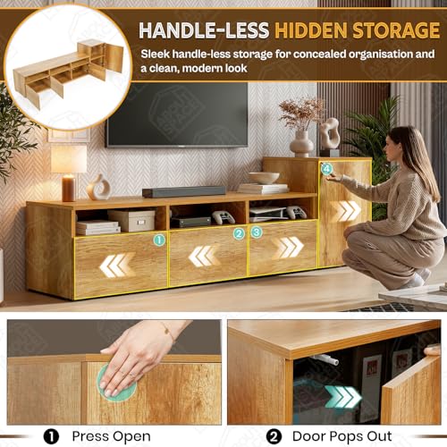Image of ABOUT SPACE TV Unit - Engineered Wooden TV Stand 32 inch to 50 inch Cabinet with Bottom Closed /Open Storage, Adjustable Side Cabinet, Cable Hole for WiFi Router Stand Console Table for Living Room (CM Oak)