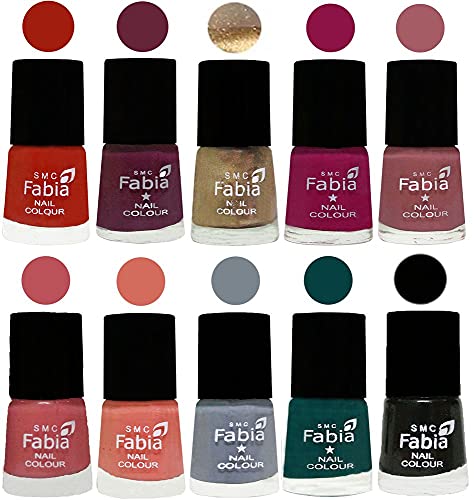 Image of SMC Fabia ALL IN ONE (PACK OF 10), Long Lasting Glossy Nail Polish, 6 ml Each, All Vibrant Colours,01874