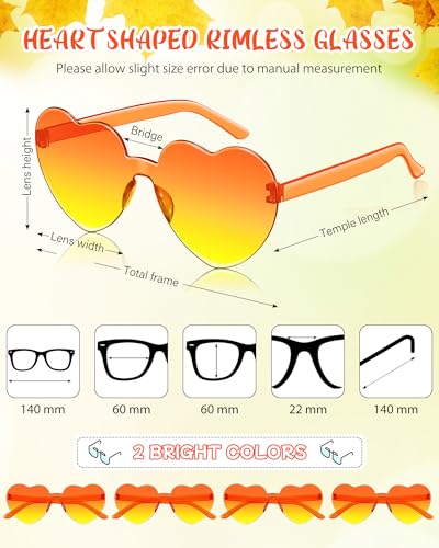 Photect 12 Pair Fall Heart Sunglasses Bulk Orange Yellow Thanksgiving Heart Glasses Gifts Autumn Sunglasses Fall Glasses Thanksgiving Party Decoration Photo Props for Women Men2