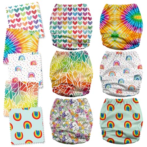 Image of Mama Koala 6 Pack Reusable Cloth Diapers 3.0 for Babies Girls Newborn, One-Size Adjustable Baby Diaper, Durable Stitching, Back Opening for Inserts, Breathable Awj Lining, Leak Prevention-Rainbow&Love