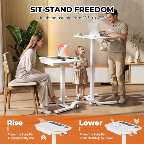Image of JOY worker Rolling Desk Adjustable Height, Mobile Standing Desk with Drawer