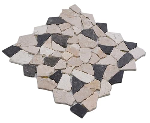 Mosaik Fliese Marmor Naturstein beige schwarz Bruch Ciot BianconeJava für BODEN…