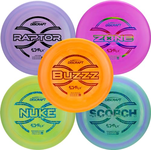 Discraft ESP FLX Winter Overstable Five Pack - Cold Weather Starter Set | Perfect for Men, Women, & Kids | Including Zone, Buzzz, Scorch, Nuke, Raptor