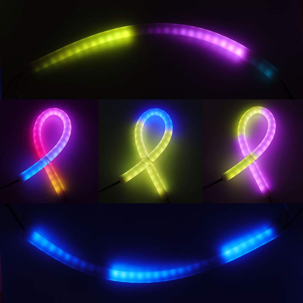 XUNATA DC12V WS2811 60-Pixel Luz de Neón Direccionable Strip Light con Control Remoto, Impermeable IP67 Flexible Tira de LED Sueño Color (2m)