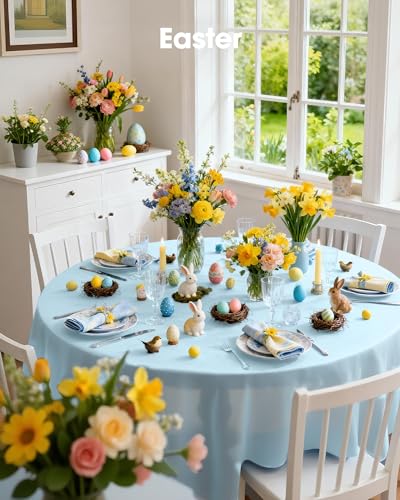 Image of Pureegg Plastic Table Cloth Disposable 10 Pack, 84'' Round Table Cloths, Easter Party, Picnic, Wedding, Decorative Tablecloths, Round, Baby Blue Plastic Cover, Leakproof & Sturdy, Light Blue