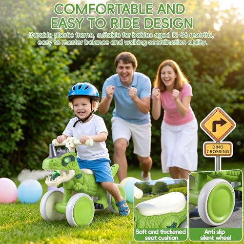 Image of Kids Tricycle, Dinosaur Toys Trike Bike with Safe Anti-Rollover Design, Music, Storage Basket, Big Wheels & LED Lights, Toddler Ride on Toys, Bicicletas para Ninos De 3 Anos a 6 (Green Small)