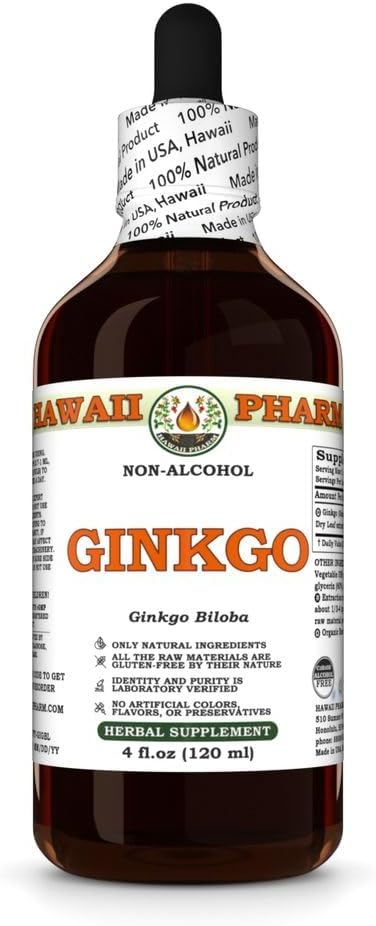 Ginkgo (Ginkgo Biloba) Dry Leaf Glycerite, Made in Hawaii, Raw Materials, All Natural, Vegan, Lab Tested Alcohol-Free Liquid Extract - 4 fl.oz