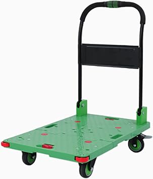 HeavyDuty Folding Flatbed Trolley Cart with Wheels400kg/880lbs Steel Platform Push Pull Cart for Warehouse & Home UseGreen Utility Transport Cart