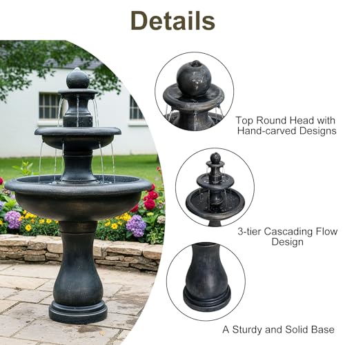 Image of Naturefalls 45.2 inch Water Fountain Outdoor - Large Waterfall Fountain Outside, 3-Tiers Cascading, Fiber Reinforced Concrete, Indoor and Outdoor Fountain for Garden, Patio, Backyard, Lawn, Yard Decor