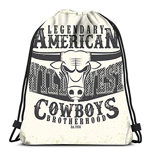 Lmtt Mochilas con cordón Vintage Wild West Sellos Emblema de Vaquero de Viaje Tote Escolar