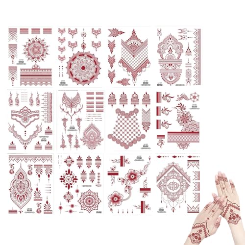 12 Fogli Tatuaggi Temporanei, Tattoo Temporanei Donna, Impermeabile Mandala Fiore Tatuaggi Adesivi Finti, Eid Wedding Party Favors di Costume Ballo Carnevale