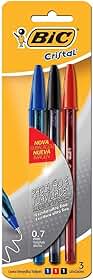 BIC, Caneta Esferográfica Escrita Fina, Cristal Fina, 3 Cores