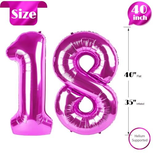 Image of Rosy Purple Number 18 Balloon 40 inch, 18 Number Balloons, 18th Rosy Purple Birthday Decorations, 18 Year Old Party Supplies