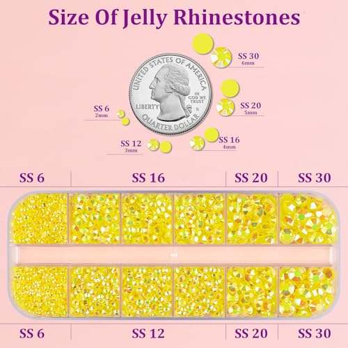 Image of Resin Jelly Rhinestones for Crafting with B7000 Jewelry Glue, 1 Box Lemon Yellow AB Flatback Crystal with 3Pcs 10ml Glue, Bedazzling Non Hotfix Gems for DIY Tumblers Clothing Shoes Manicure