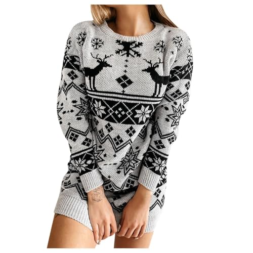 Strickkleid Weihnachten Damen, Norweger Kleid Damen Strick Rotes Weihnachtskleid Elegant Rentier Weihnachtskleider Warm Festliche Pulloverkleid...