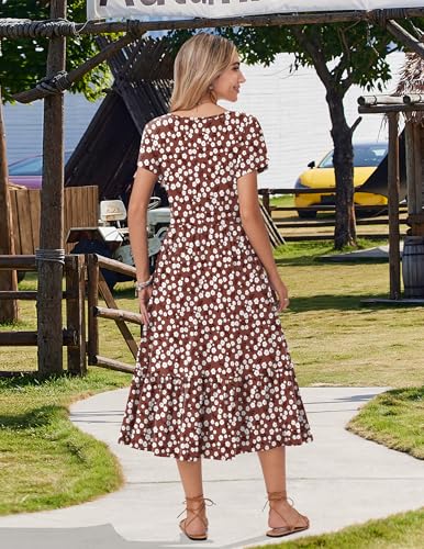 Image of Zeagoo Women Summer Midi A Line Dress Short Sleeve Casual Flowy Tiered Beach Long Sundress with Pockets 2026 Vacation Travel