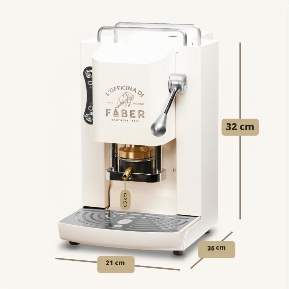 FABER COFFEE MACHINES | Modelo Pro Deluxe | Cafetera monodosis ese 44 mm | acabados cromo | Prensacialda de latón (Pure White)