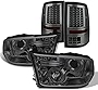 AKKON - Fit 09-18 Dodge Ram LED Halo Projector Headlights + LED Light Tube Tail Lights [Smoke Lens Housing Combo]