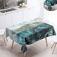 FANSU Tovaglia Idrorepellente Rettangolare 140x160 Cm, Motivo Foresta Luna, Lavabile E Antimacchia