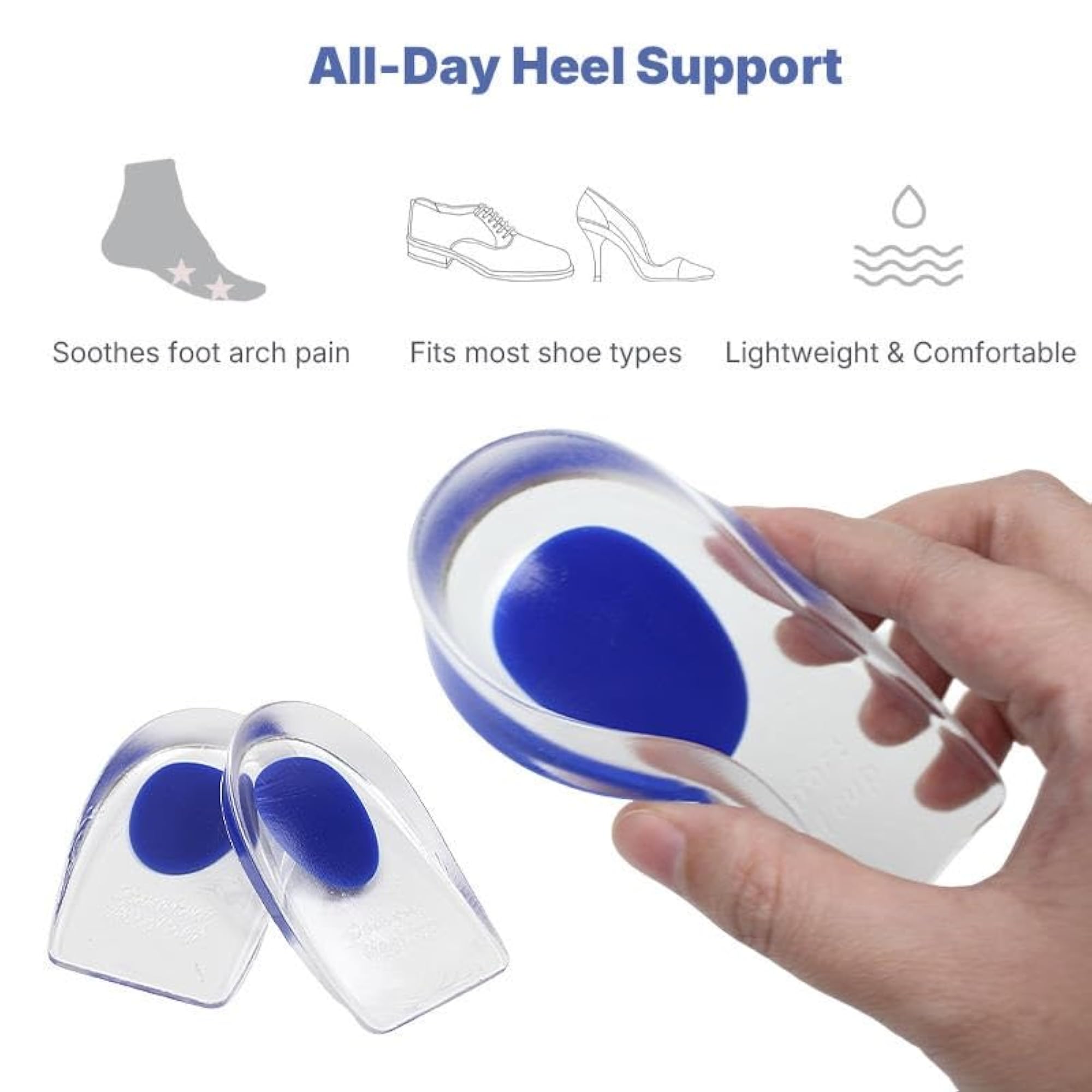 Gel Silicone Heel Cups for Pain Relief, 1 Pair