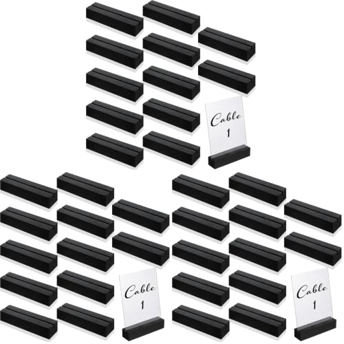 Zonon 12 Pcs Wood Place Card Holders Wooden Table Number Holder Stands Name for Wedding Party Events Exhibition Decoration Office Restaurant Business (Acrylic,Black,4.6x1.1x1 Inch) (Pack of 3)