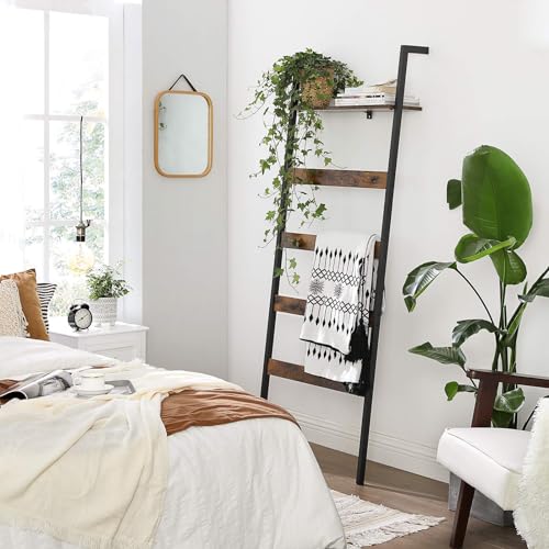 Vasagle LLS012B01 Blanket Ladder, Wall-Leaning Rack With Storage Shelf, For Blankets, Quilt, Towels, Scarves, Steel Frame, Industrial Style thumb #3