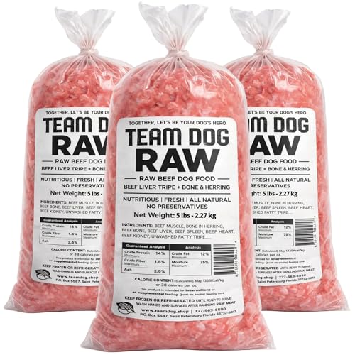 Image of Team Dog Raw Frozen Dog Food | 65% Beef Muscle, Organ Meats, Herring & Green Tripe for Dogs | All Natural Grain Free Dog Food for Optimal Health, Digestion & Coat | 15 x 1 LB Rolls