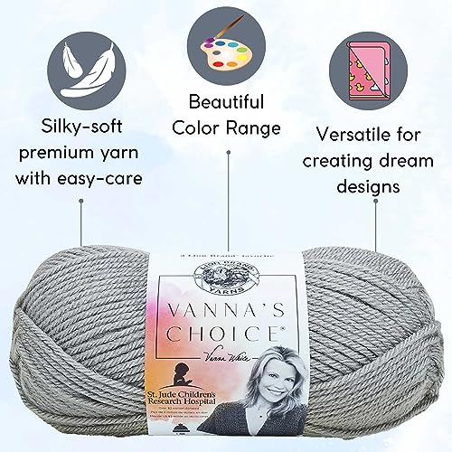 Image of Lion Brand Yarn Vanna'S Choice 860-149 Silver Grey | 3 Skeins, Same Dye Lot, Project Bag, CYC #4 Worsted, 100% Acrylic, Ideal for Crochet, Knitting Blankets, Hats, Scarves