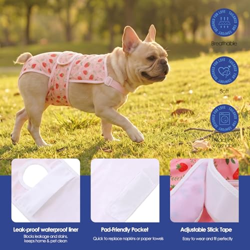 Image of ASENKU 2 Pack Female Dog Diapers with Suspenders, Reusable Washable Puppy Panties for Small Dogs, Leak-Proof Pet Underwear for Heat Cycle & Period