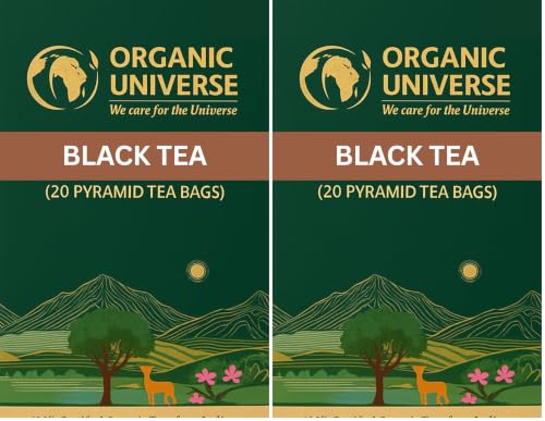 Image of ORGANIC UNIVERSE Premium Organic Black TeaI Whole Leaf | English Breakfast Tea | 20 Pyramid Bags | Aromatic Flavours | 100% Organic Certified (Pack of 2)