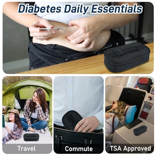 Image of Cruxer Insulin Vial Cooler Travel Case (Black),Keep Medication Vial Cool,Portable Insulated Diabetic Medicine Travel Bag,TSA Approved,Small Bottle Storage Kit with Reusable Ice Brick Cooler