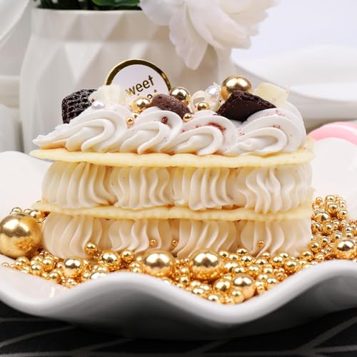 Essbare Goldene Zuckerstreusel & Zuckerperlen (130g) - In 4 Vorsortierten Größen (2,4,7,10mm) für Eis, Torten, Cupcakes & Kekse - Perfekte Perlen Streusel Deko für Hochzeit & Geburtstag